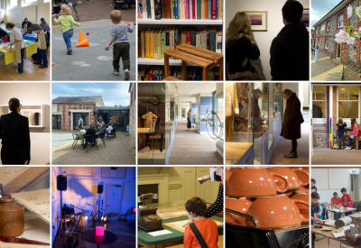 Collage of Petersfield Museum and Art Gallery visitors, exhibitions, site and events.