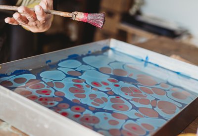 Artist Ebru in her studio