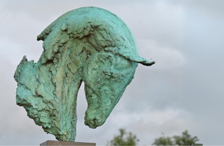 Bronze horse head statue