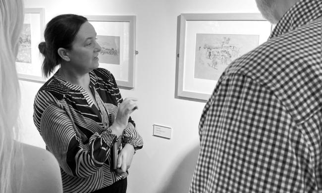 Louise Weller Head of Collections and Exhibitions giving a tour of the Petersfield Gallery.