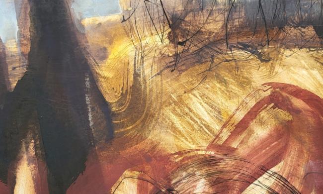 Melanie Rose, ‘February (on the way to Petersfield)’, 2023, Egg tempera, chalk gesso on Birch plywood, 41 x 63 cm (unframed) detail