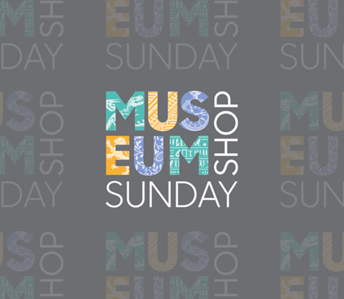 Museum Shop Sunday logo tiled on grey background