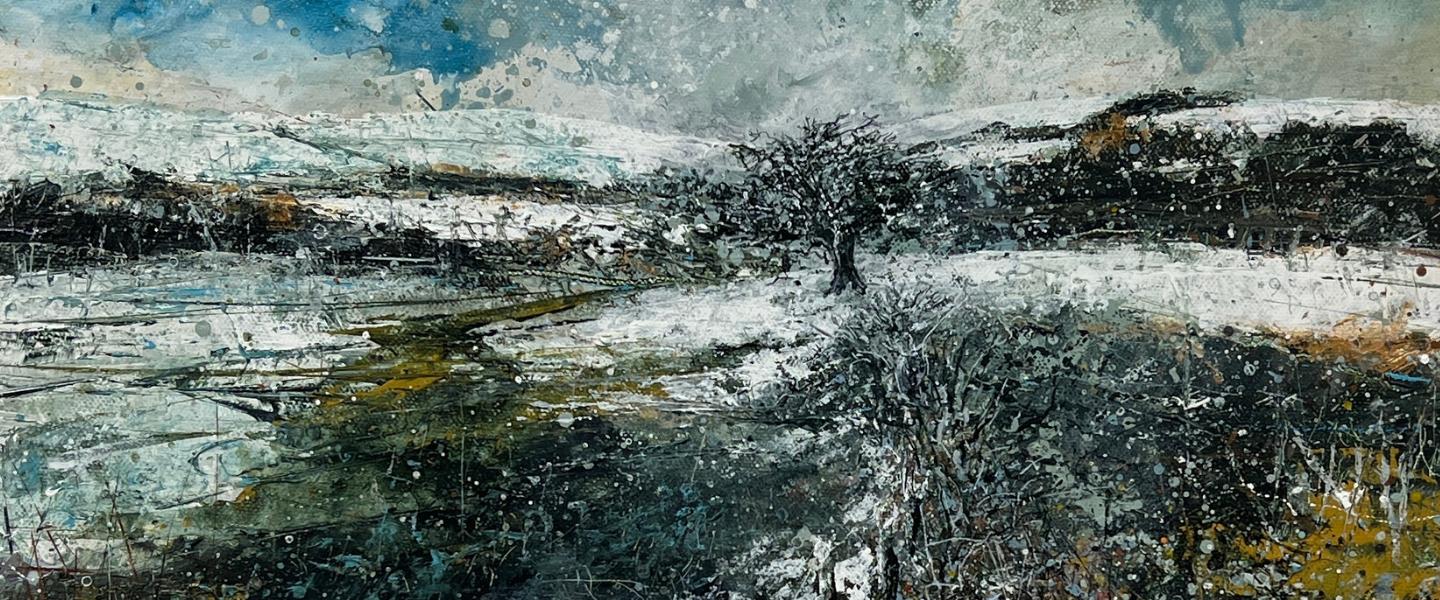 Tim Mullins, Melting Snow, South Downs, 2024 Acrylic on canvas 54 x 64 cm (framed)detail